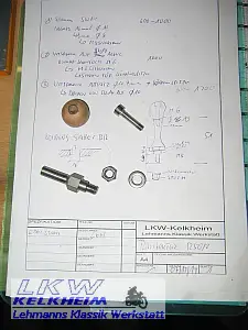 BMW R50/2 Navihalter Spezialschraube, Zeichnung und Drehteil