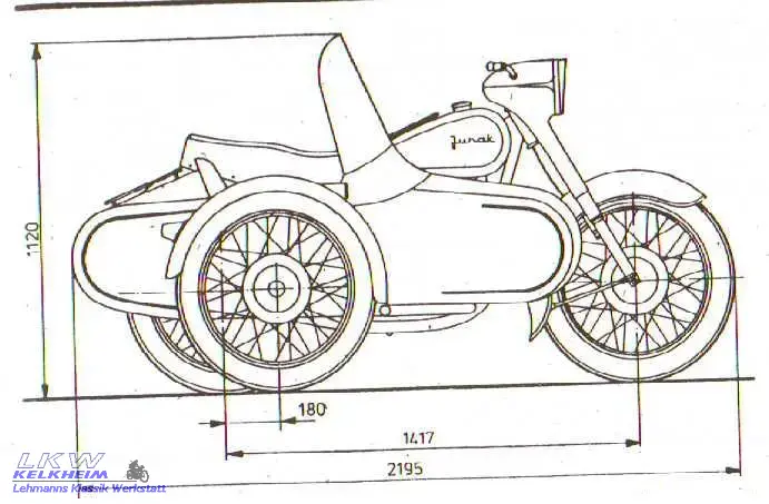Bemassung Junak WB1 Seitenwagen